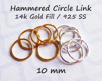 Circle Links Infinity Karma Eternity Halo Charm / 10 mm, 2-10 pcs, 14k Gold Fill or Sterling Silver, HAMMERED circle, artisan n100 solo