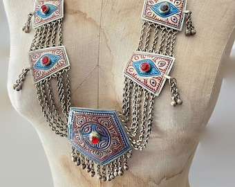 Afghaanse ketting, Midden-Oosters, Kuchi, Vintage ketting, rode juwelen, turkoois, zigeuner sieraden, nomade, Boho