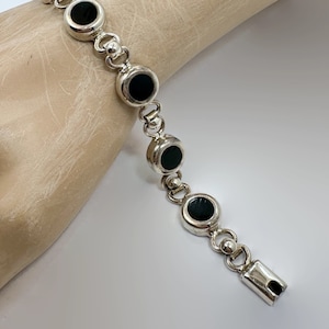 Black Onyx Bracelet, Sterling Bracelet, Mexico, Vintage