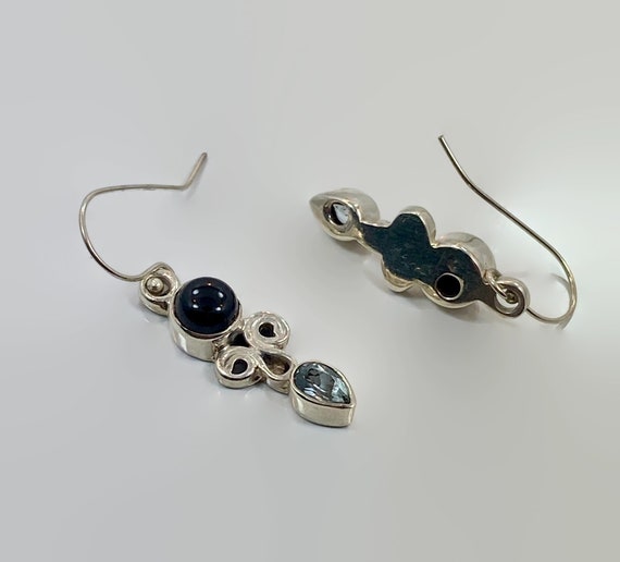 Black Onyx Earrings, Blue Topaz, Blue Stone, Ster… - image 4