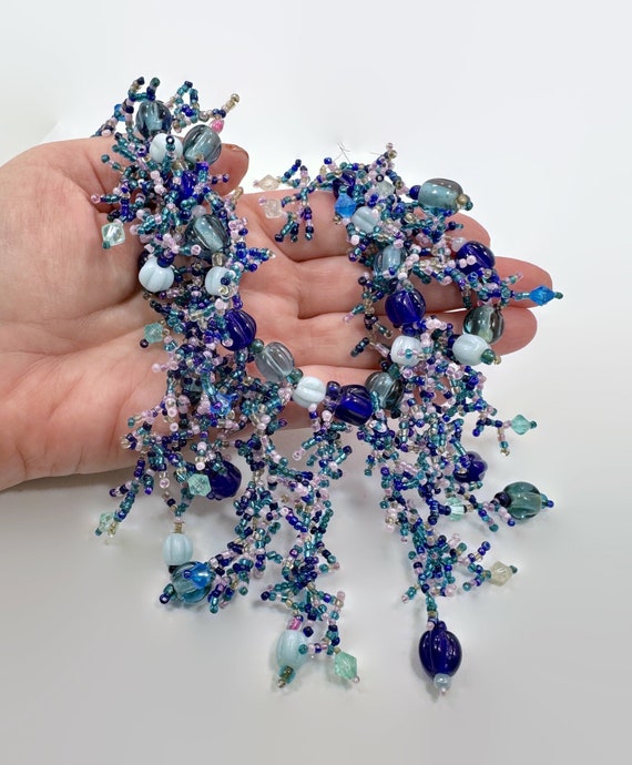 Beaded Necklace, Blue Glass, Fairy Style, Mermaid… - image 3