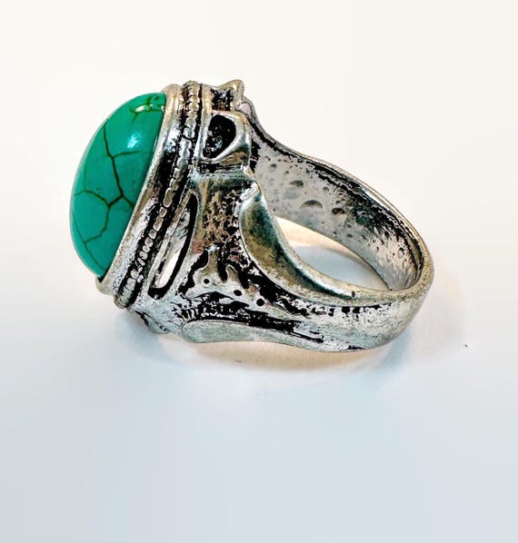 Vintage Middle Eastern Afghan Ring: Turquoise Gla… - image 2
