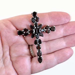 Garnet Cross, Sterling Silver, Vintage Pendant, Garnet Pendant, Large, Red Gemstone, 2" Long