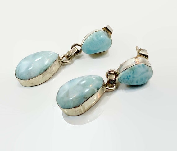 Larimar Earrings, Blue Stone, Sterling Silver, Vi… - image 2