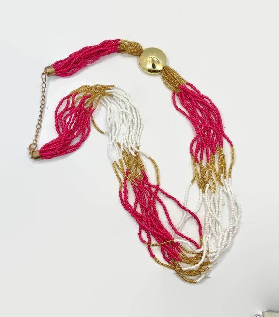 Collier Vintage Double Rang Perles Blanches Et Roses - Superbe Occasion