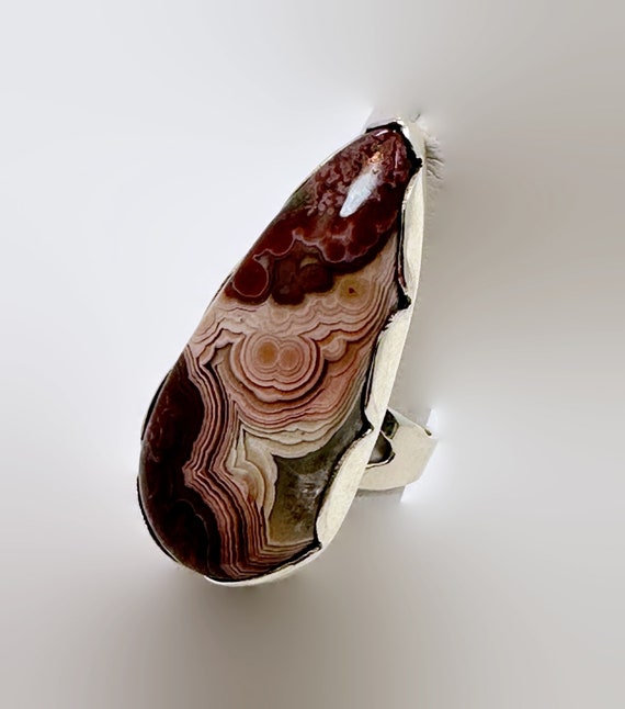 Crazy Lace Agate Ring, Sterling Silver, Red, Brow… - image 2