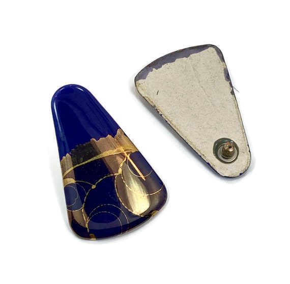 Cobalt Blue Earrings, Gold, Abstract, Porcelain, … - image 4