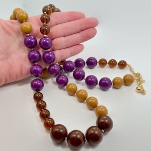 Joan Rivers Necklace, Purple, Brown, Lucite, Beaded, Chunky, Ball Beads, Statement Necklace, 46&quot; Long