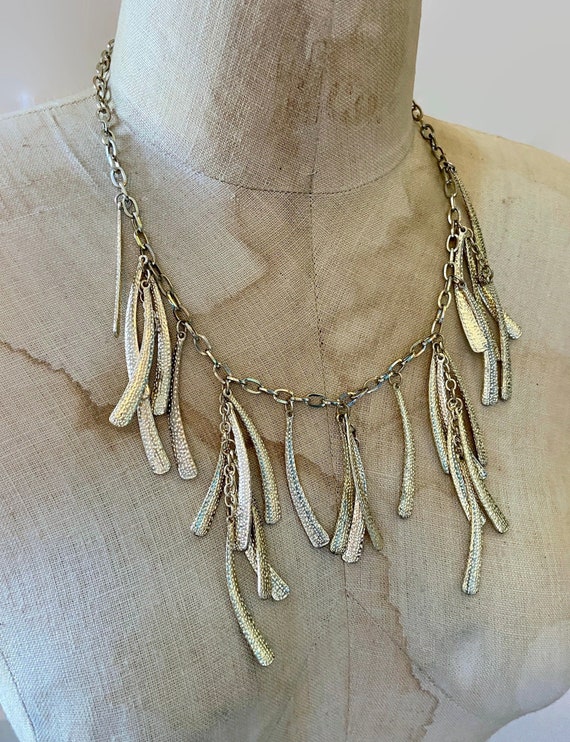 Gold Necklace, Dangles, Textured Metal, Unique, S… - image 2