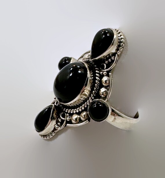 Black Onyx Ring, Sterling Silver, Vintage Ring, S… - image 2