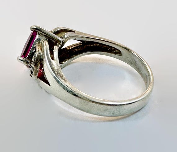 Vintage Sterling Silver Ruby Ring: CZ Accents, Si… - image 3