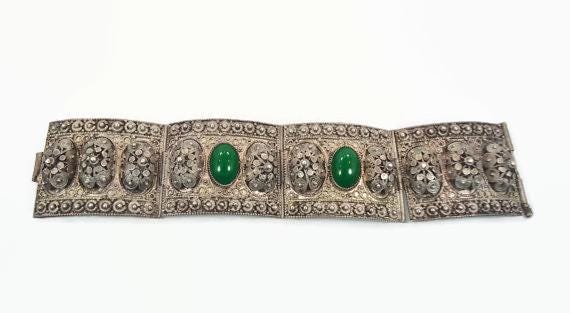 Vintage Art Deco Sterling Silver Panel Bracelet, Jerusalem 935