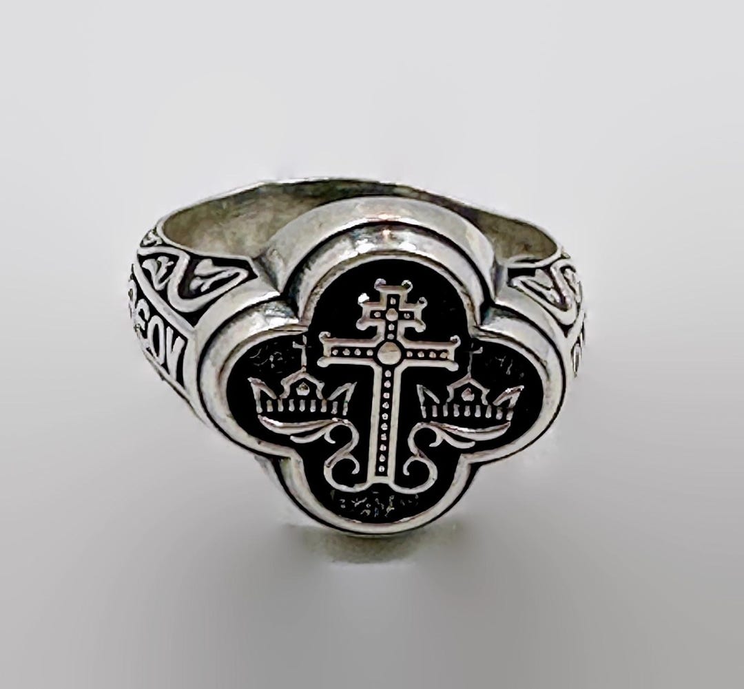 Signet Ring, Byzantine Cross, Vintage, Sterling Silver, Size 9, Greek ...