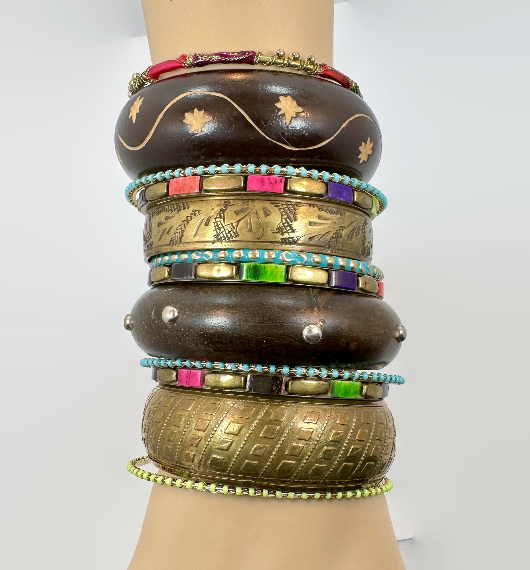 Boho Bracelets Stack, Lot of 12, Vintage Bracelet, Brass Boho Bracelets Stack, Lot of 12, Vintage Bracelet, Brass