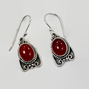 Red Carnelian  Earrings, Sterling Silver, Pierced, Red Stone, Dangle Earrings, Handmade, Ear Wires, Boho