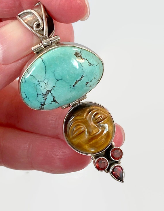 Moon Goddess Pendant, Turquoise, Tiger Eye. Garne… - image 2