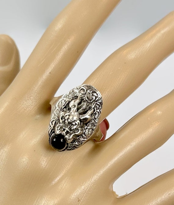 Dragon Ring, Onyx, Asian, Sterling Silver, Vintag… - image 3