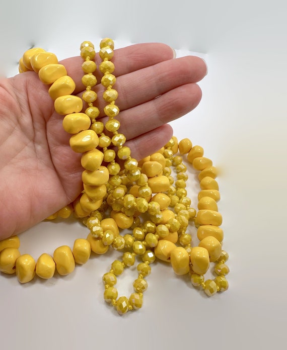 Yellow Necklace, Lot of 2, Crystal, Lucite, Beade… - image 2