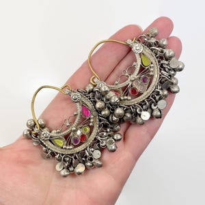 Hoop Earrings, Middle Eastern, Afghan, Ear Weights, 1.4 mm, Pink, Green, Red, Jewels, Big, Boho, Belly Dance, Kuchi, Vintage Earring, Silver