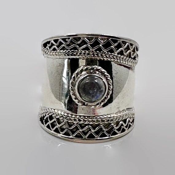 Moonstone Ring, Sterling Silver, Wide Ring, Vinta… - image 5