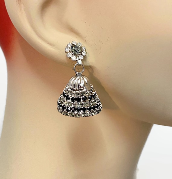 Rhinestone Earrings, Unique, Bell Shaped, Prong S… - image 1
