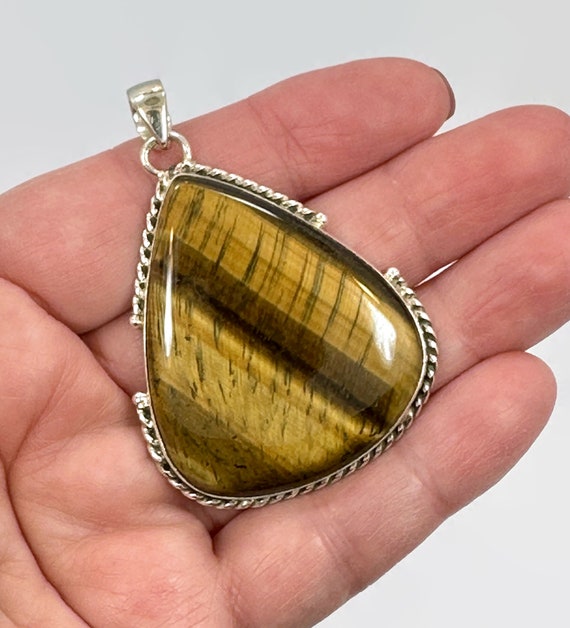 Tigers Eye Pendant, Sterling Silver, Artisan Big S