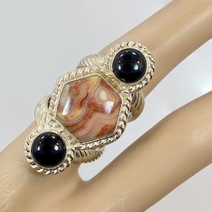 Onyx Ring, Sardonyx Eye Agate, Sterling Silver, Black Onyx, Jay King, DRT, DTR, Vintage Ring, Long, Size 6, Statement Ring