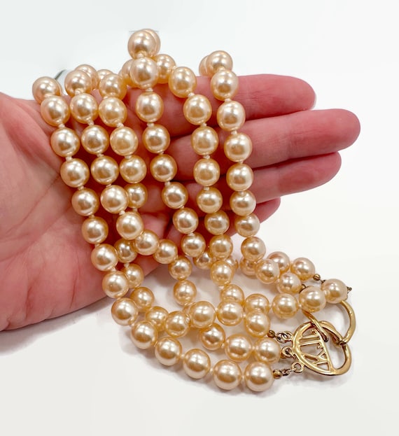 KJL Glass Pearls, Triple Strand, Gold Plated, Pea… - image 2