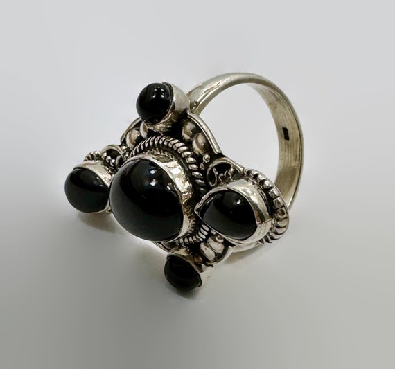 Black Onyx Ring, Sterling Silver, Vintage Ring, S… - image 4