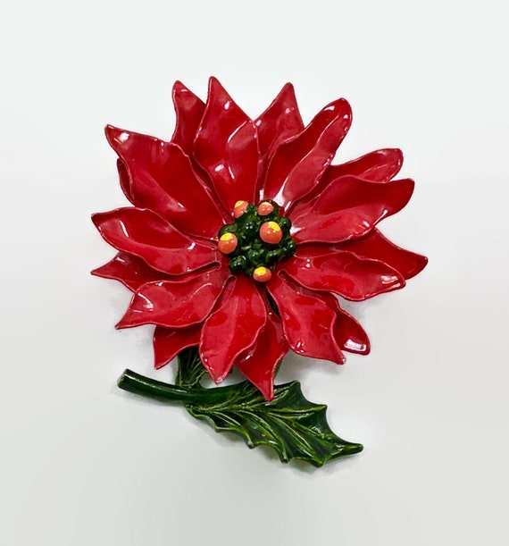 Poinsettia Brooch, 1960s, Enameled, Vintage Pin, M