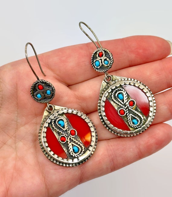 Red Earrings, Glass, Afghan, Middle Eastern, Boho,