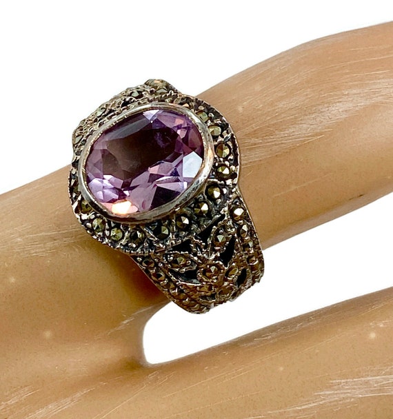 Amethyst Ring, Marcasite Ring, Purple Amethyst, S… - image 2