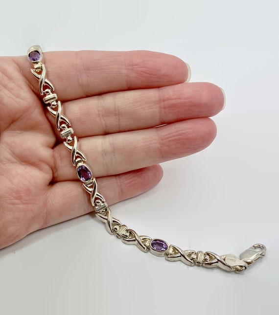 Amethyst Bracelet, Sterling Silver, Vintage Brace… - image 1
