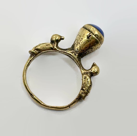 Vintage Kuchi Bird Ring, Lapis Stone, Brass, Midd… - image 1