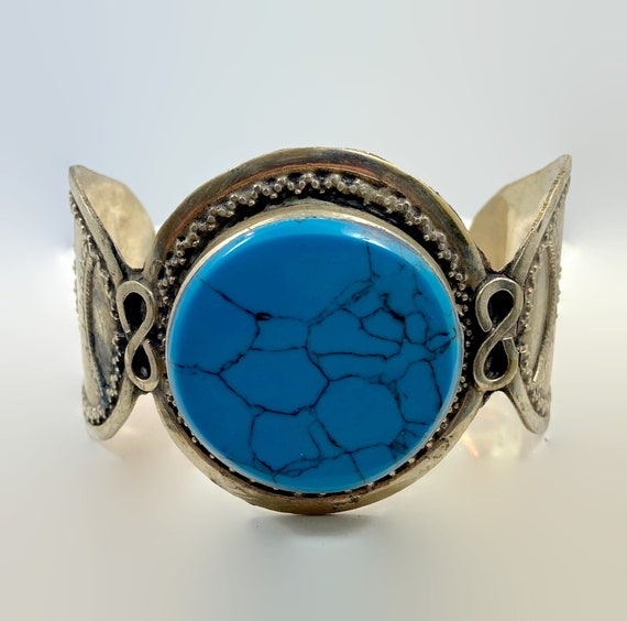 Turquoise Bracelet, Kuchi Cuff, Afghan, Composite… - image 3