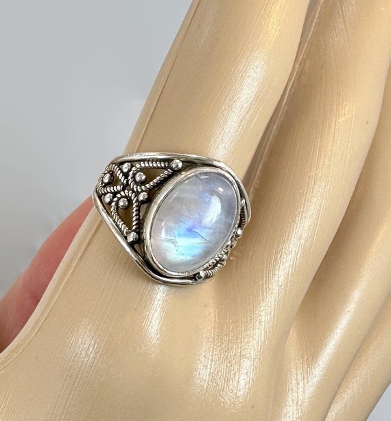 Moonstone Ring, Sterling Silver, Vintage Ring, Si… - image 3