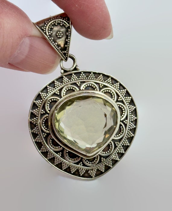 Citrine Pendant, Sterling Silver, Large Stone, Fac