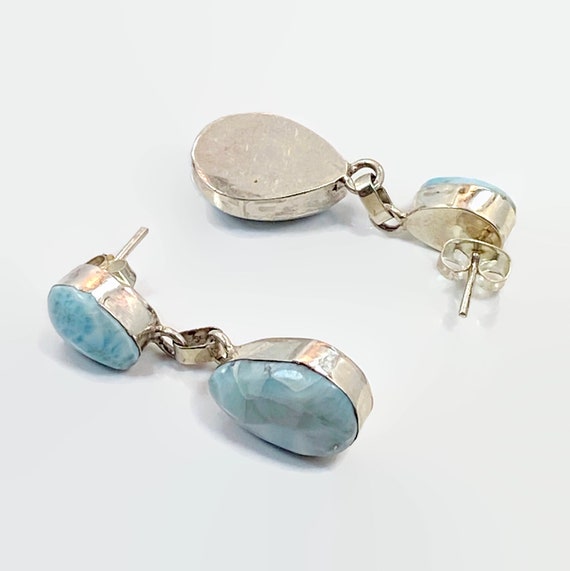 Larimar Earrings, Blue Stone, Sterling Silver, Vi… - image 5
