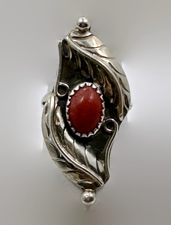 Red Coral Ring, Sterling Silver, Native American,… - image 2