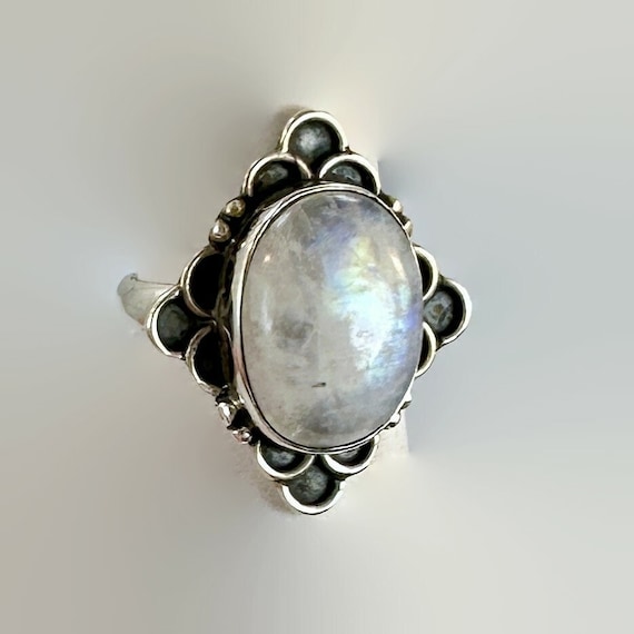 Moonstone Ring, Sterling Silver, Size 6 1/2, Rain… - image 3