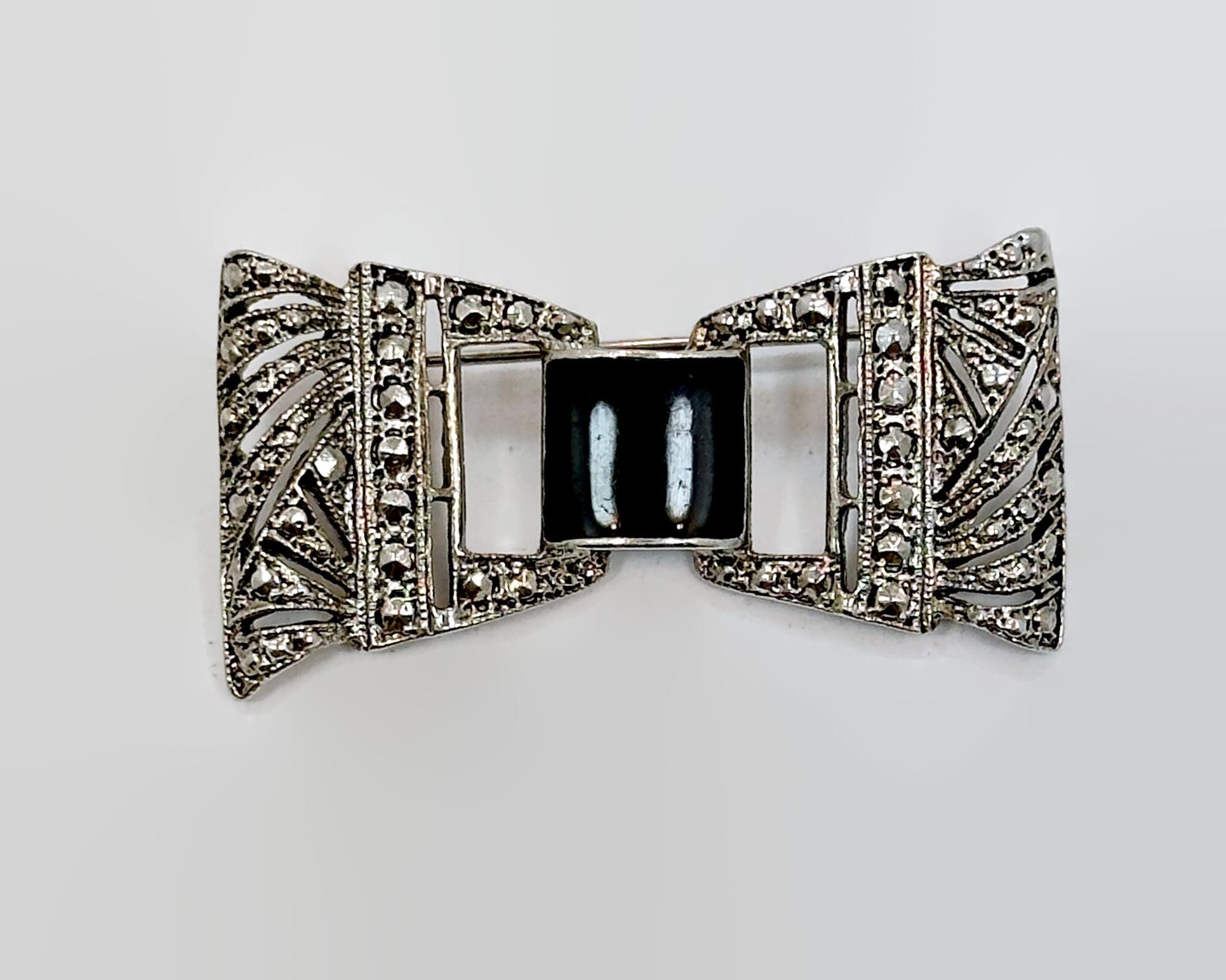 Rare épingle Ancienne Art Déco/Art Nouveau - Métal Argenté Et Onyx