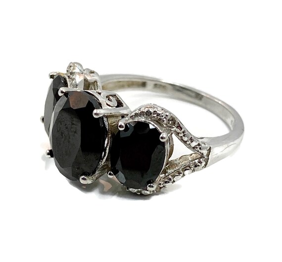 Black Onyx Ring, Sterling Silver, Faceted Stones,… - image 5