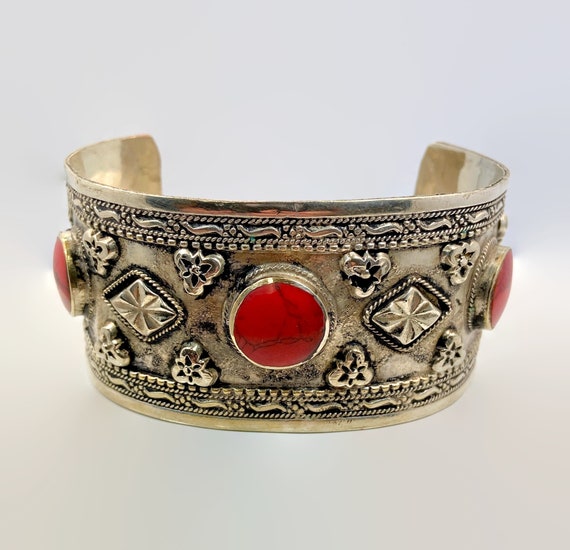 Red Jasper Bracelet, Afghan, Vintage Bracelet, Si… - image 1