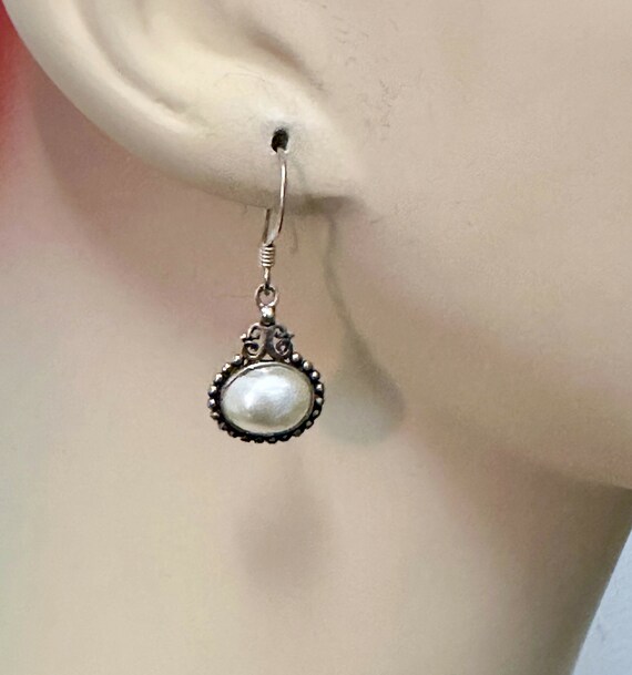 Pearl Earrings, Sterling Silver, Vintage Earrings, Dangle