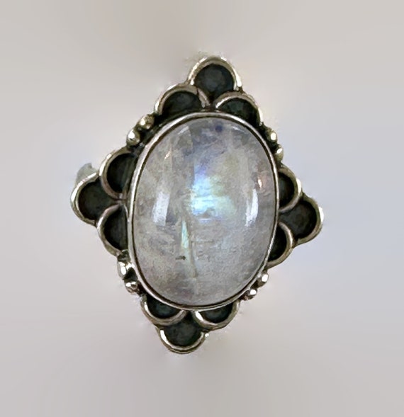 Moonstone Ring, Sterling Silver, Size 6 1/2, Rain… - image 2