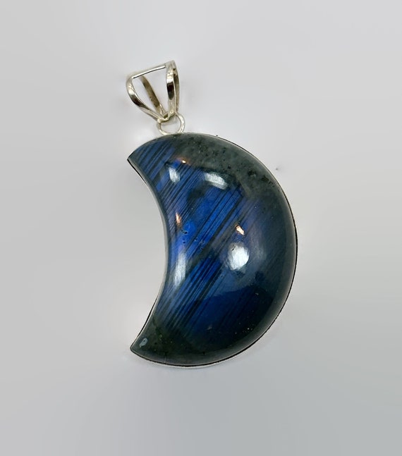 Moon Pendant, Labradorite, Blue, Sterling Silver,… - image 5