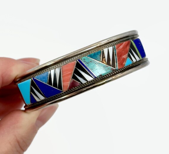 Colorful Vintage Native American Navajo Turquoise Spiny Oyster Lapis Sterling Silver Bracelet Colorful Vintage Native American Navajo Turquoise Spiny Oyster Lapis Sterling Silver Bracelet