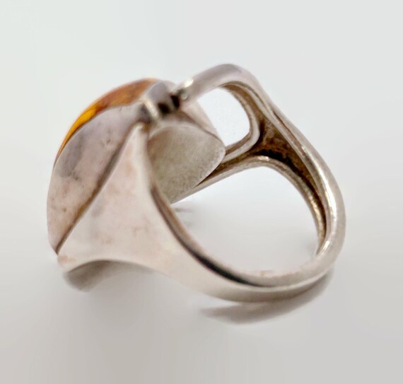 Vintage Honey Amber Sterling Silver Ring - Adjust… - image 4