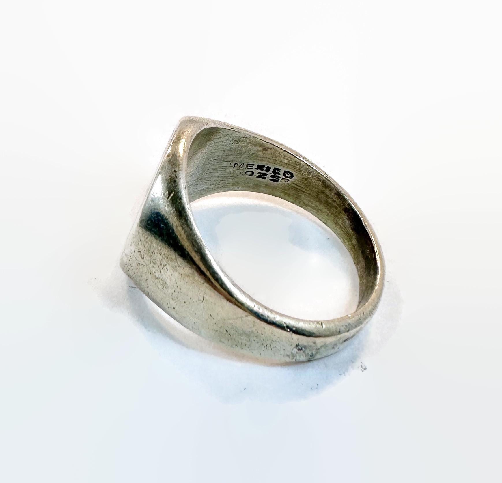 Vintage Adam & Eve Sterling Silver Ring: Garden of Eden Signet 