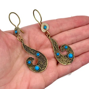Pendientes afganos, turquesa, vidrio, Oriente Medio, Kuchi, latón, nómadas, pendientes vintage, boho, colgantes largos, festival